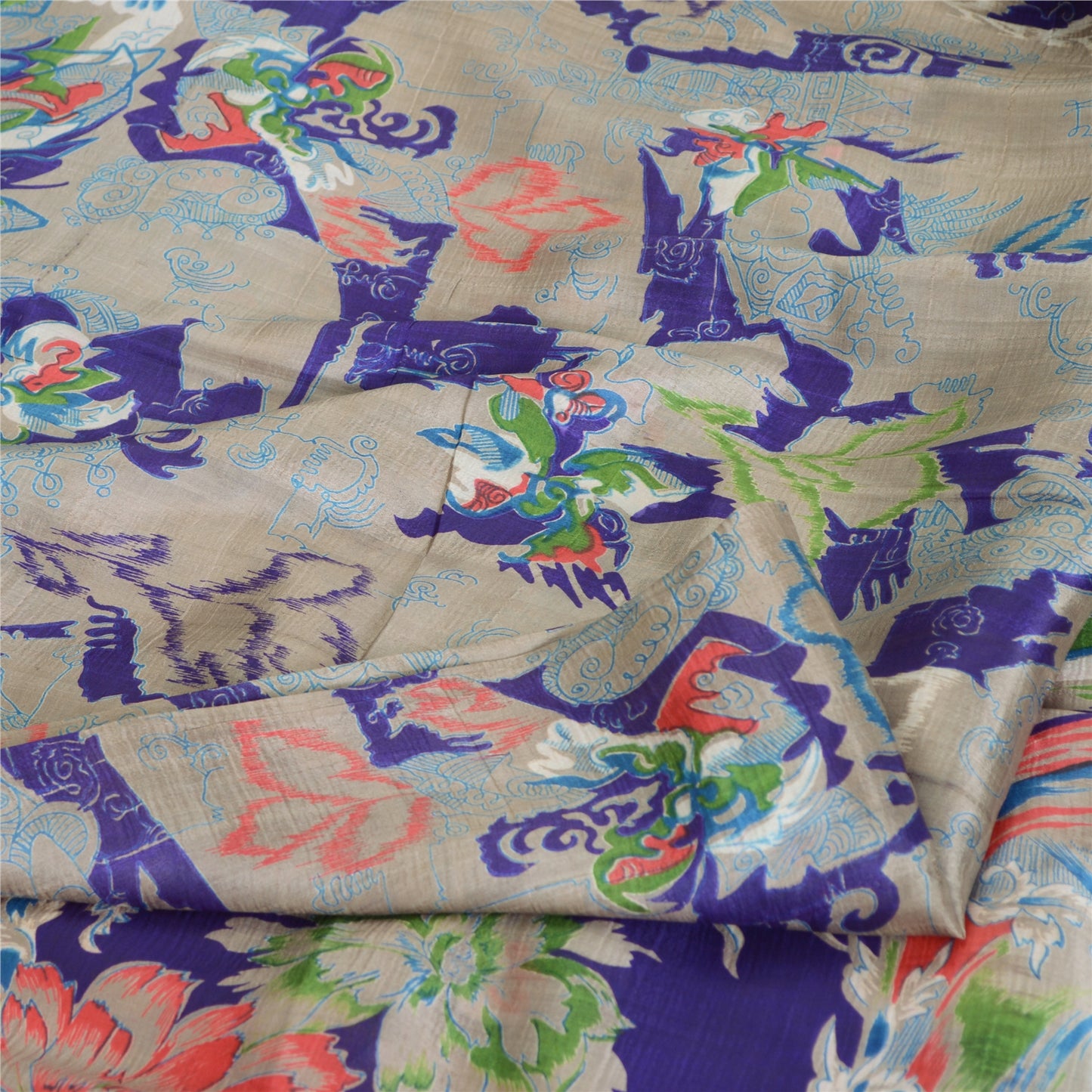 Санскритские винтажные сари индийское фиолетовое чистое шелковое сари с принтом 5 ярдов ремесленная устойчивая ткань