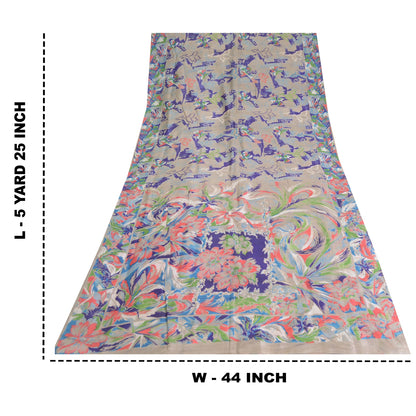 Санскритские винтажные сари индийское фиолетовое чистое шелковое сари с принтом 5 ярдов ремесленная устойчивая ткань