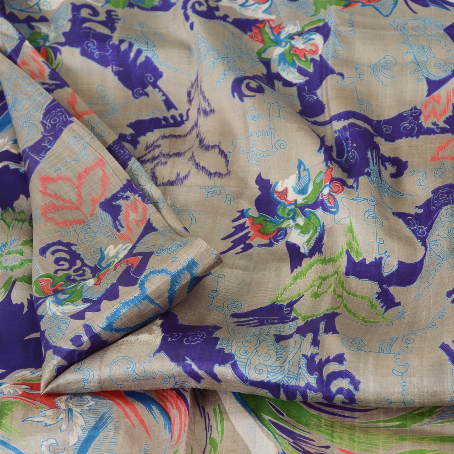 Санскритские винтажные сари индийское фиолетовое чистое шелковое сари с принтом 5 ярдов ремесленная устойчивая ткань