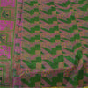Sanskriti Vintage Sarees Green/Pink Zari Border Pure Silk Print Sari 5yd Sustainable Fabric