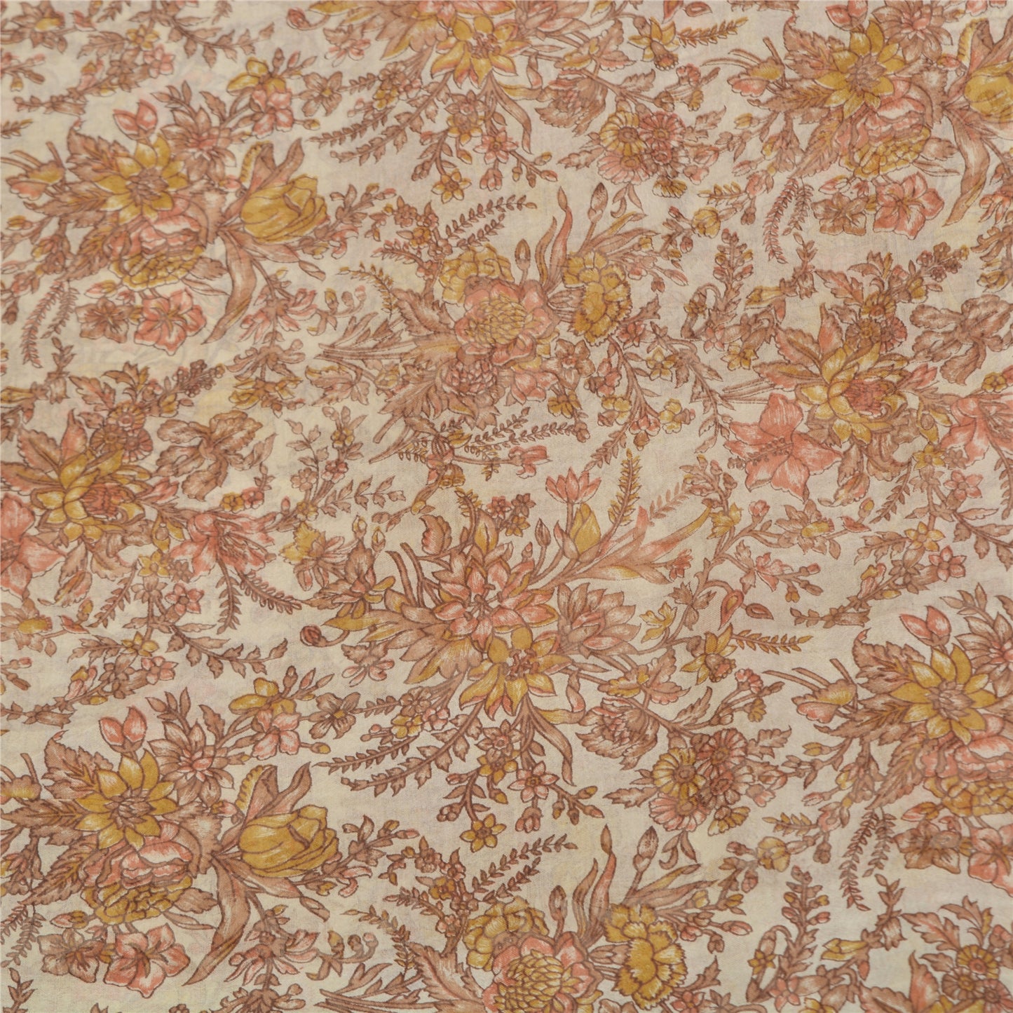 Sanskriti Vintage Sarees Brown/Cream 100%Pure Silk Printed Sari 5yd Craft Sustainable Fabric