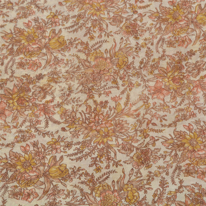 Sanskriti Vintage Sarees Brown/Cream 100%Pure Silk Printed Sari 5yd Craft Sustainable Fabric