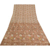 Sanskriti Vintage Sarees Brown/Cream 100%Pure Silk Printed Sari 5yd Craft Sustainable Fabric