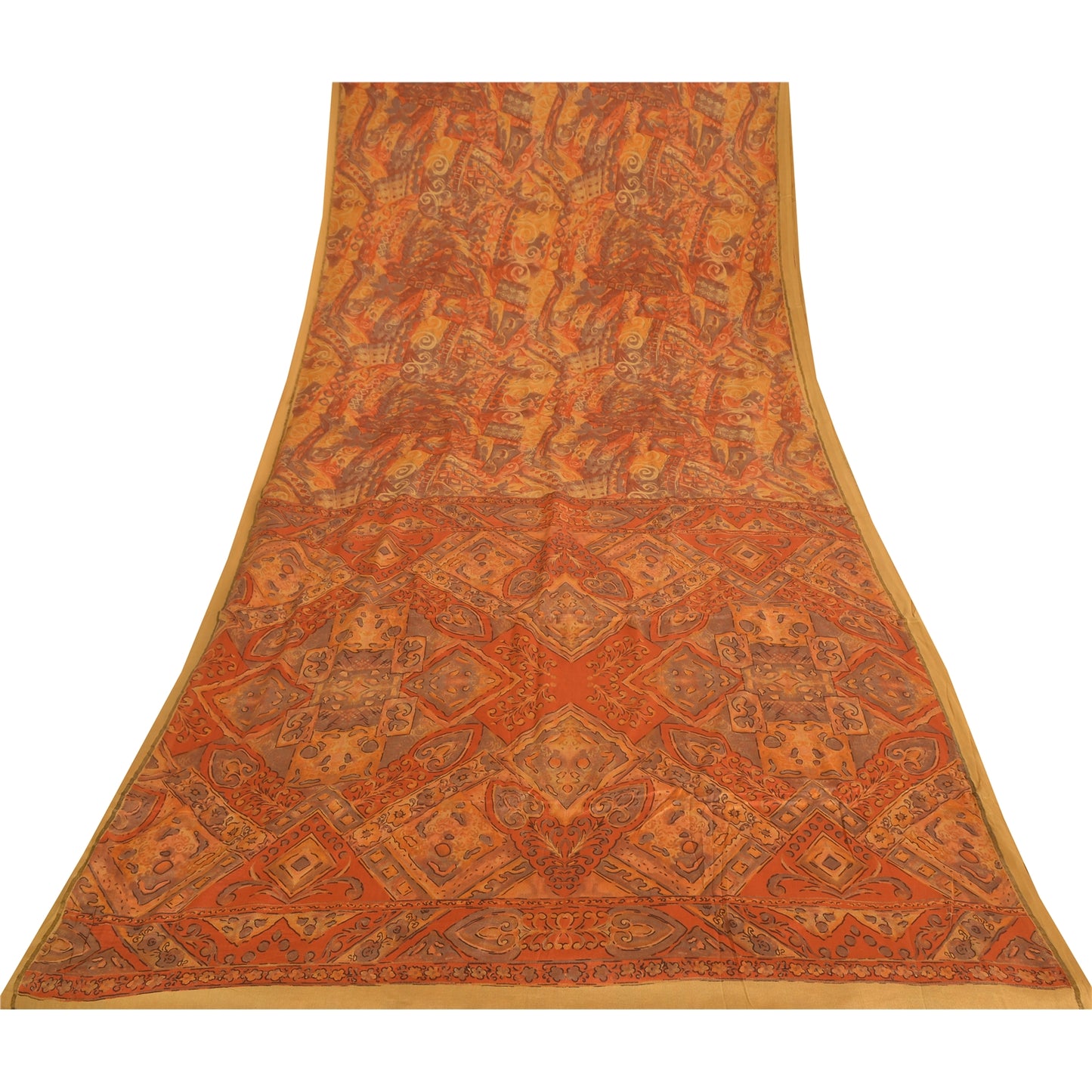 Санскритские винтажные сари, оранжевое индийское чистое шелковое сари с принтом, 5 ярдов, ремесленная устойчивая ткань