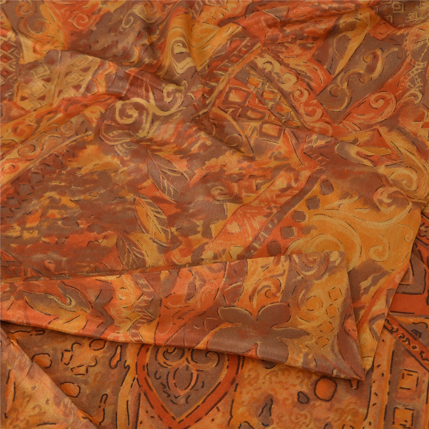 Санскритские винтажные сари, оранжевое индийское чистое шелковое сари с принтом, 5 ярдов, ремесленная устойчивая ткань