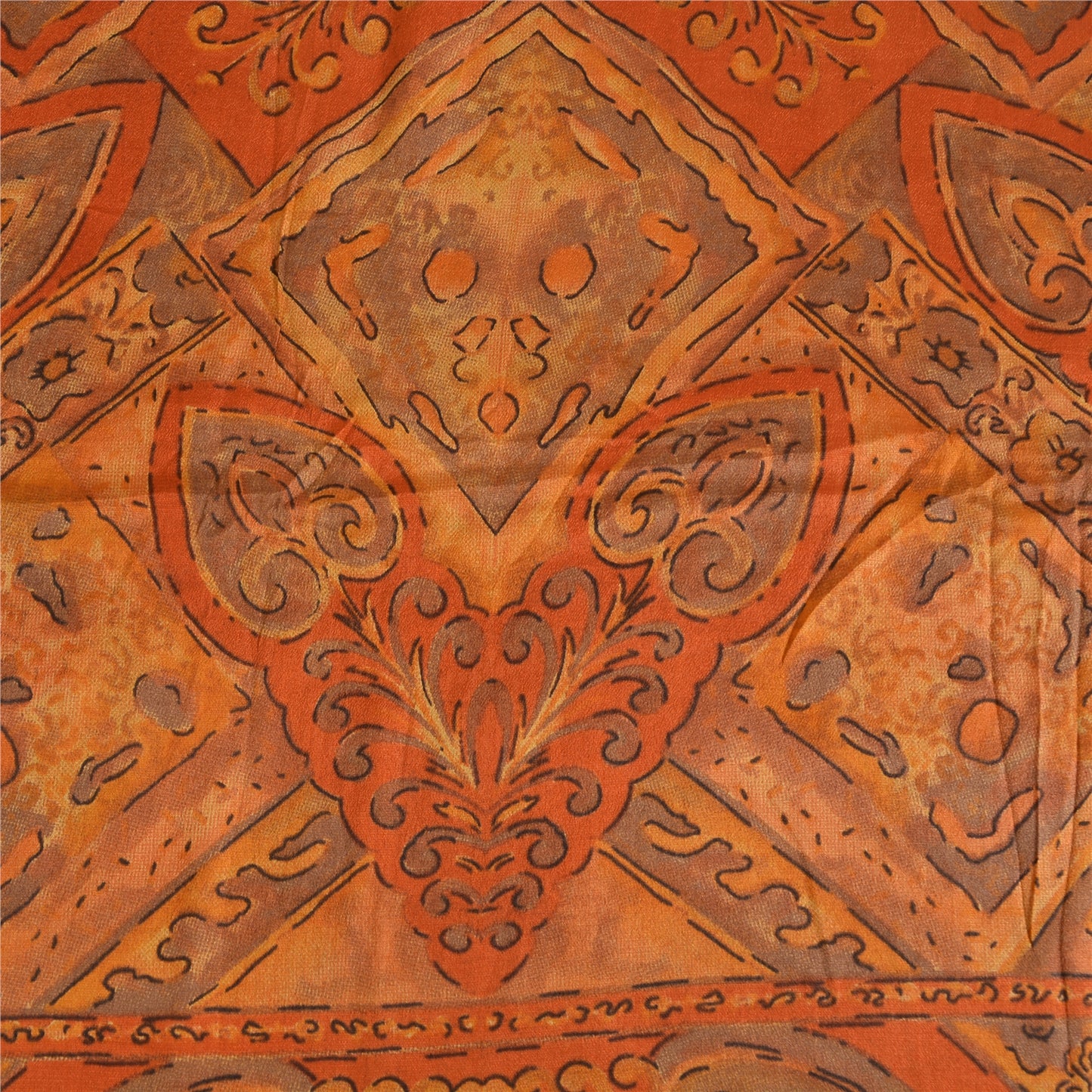 Санскритские винтажные сари, оранжевое индийское чистое шелковое сари с принтом, 5 ярдов, ремесленная устойчивая ткань
