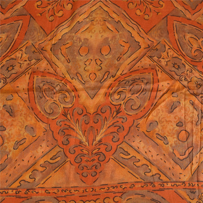 Санскритские винтажные сари, оранжевое индийское чистое шелковое сари с принтом, 5 ярдов, ремесленная устойчивая ткань