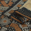 Sanskriti Vintage Sarees Cream/Black Pure Silk Printed Sari 5yd Craft Sustainable Fabric