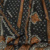 Sanskriti Vintage Sarees Cream/Black Pure Silk Printed Sari 5yd Craft Sustainable Fabric