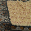Sanskriti Vintage Sarees Cream/Black Pure Silk Printed Sari 5yd Craft Sustainable Fabric