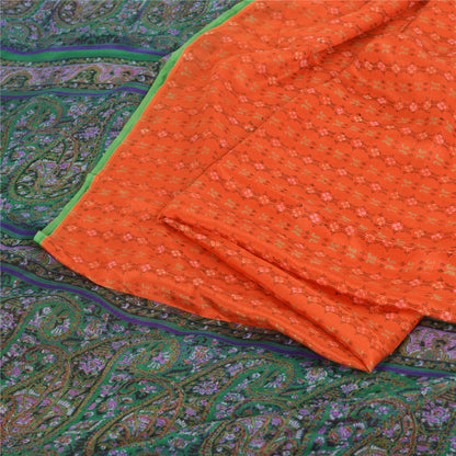 Sanskriti Vintage Sarees Orange Indian Pure Silk Printed Sari 5yd Craft Sustainable Fabric