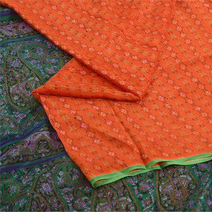 Sanskriti Vintage Sarees Orange Indian Pure Silk Printed Sari 5yd Craft Sustainable Fabric