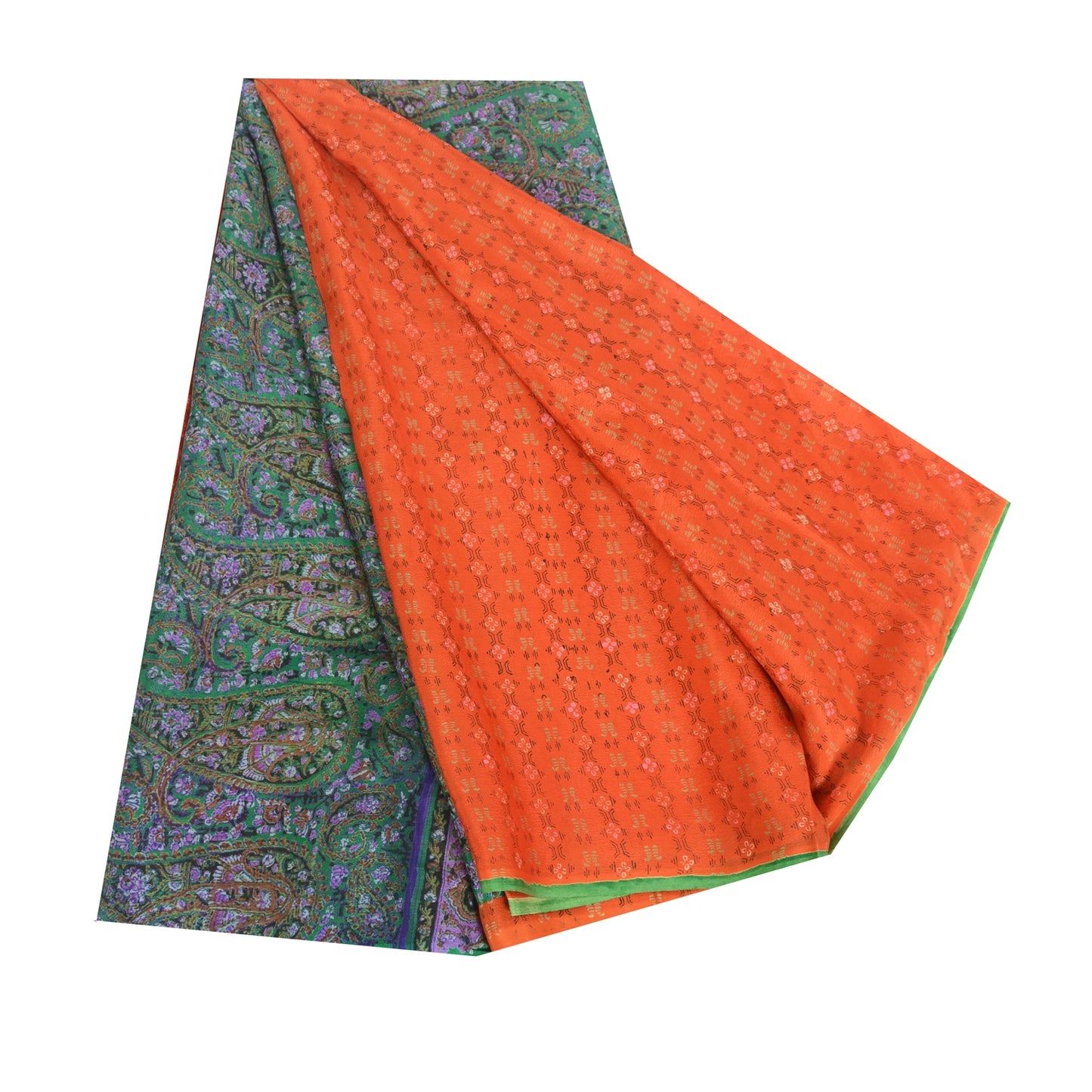 Sanskriti Vintage Sarees Orange Indian Pure Silk Printed Sari 5yd Craft Sustainable Fabric