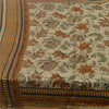 Sanskriti Vintage Sarees Ivory Indian Pure Silk Printed Sari 5yd Craft Sustainable Fabric