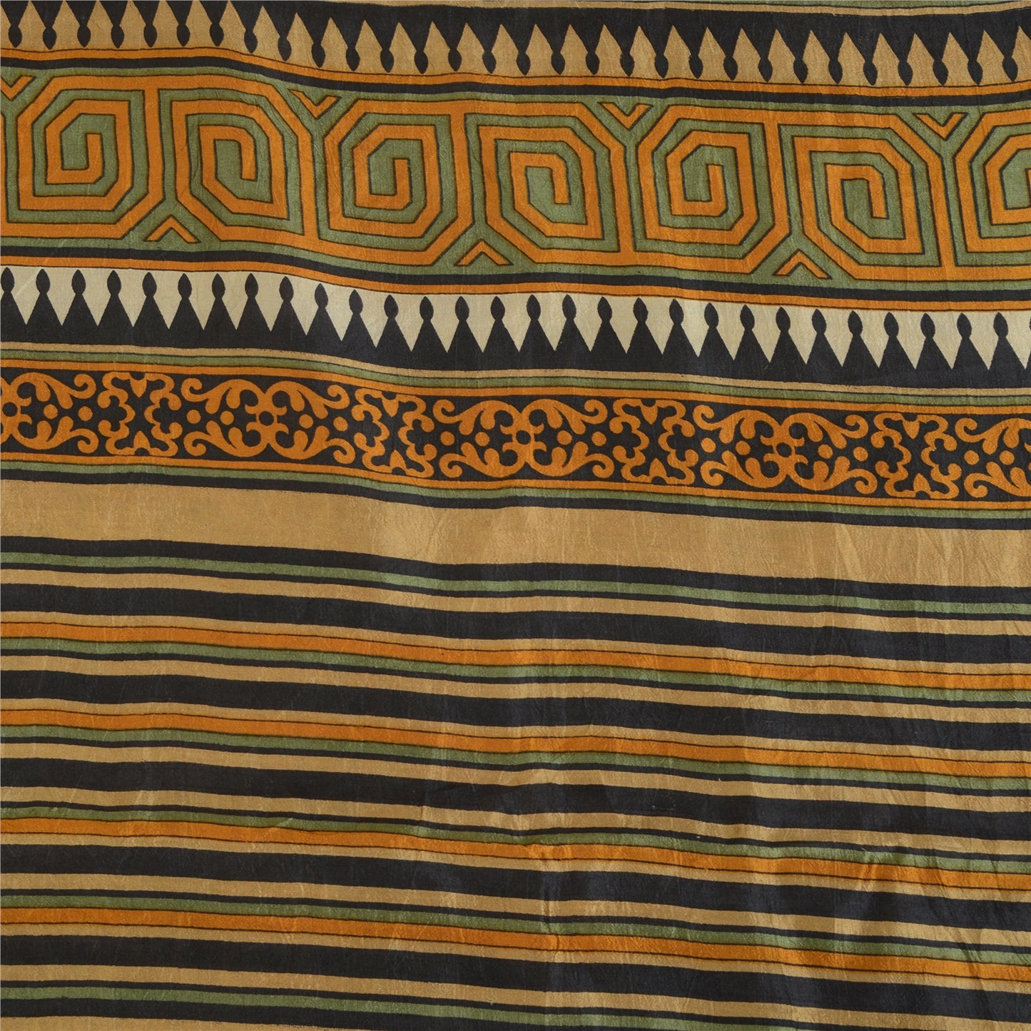 Sanskriti Vintage Sarees Ivory Indian Pure Silk Printed Sari 5yd Craft Sustainable Fabric