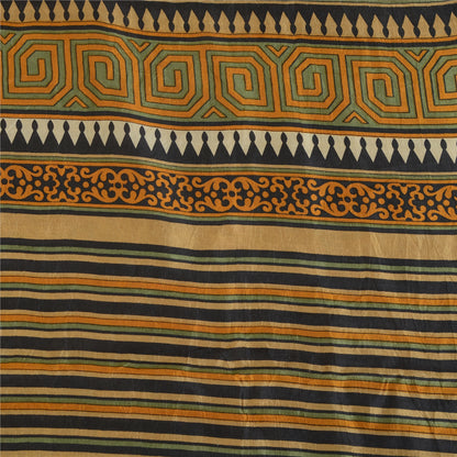 Sanskriti Vintage Sarees Ivory Indian Pure Silk Printed Sari 5yd Craft Sustainable Fabric