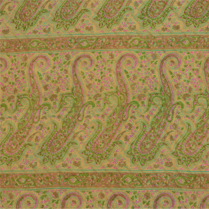 Sanskriti Vintage Sarees Beige Indian Pure Silk Printed Sari 6yd Craft Sustainable Fabric