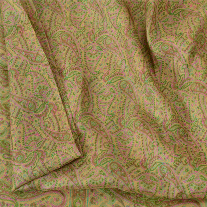 Sanskriti Vintage Sarees Beige Indian Pure Silk Printed Sari 6yd Craft Sustainable Fabric