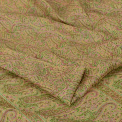 Sanskriti Vintage Sarees Beige Indian Pure Silk Printed Sari 6yd Craft Sustainable Fabric