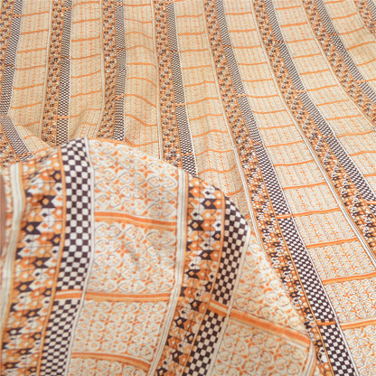 Sanskriti Vintage Sarees Ivory 100% Pure Silk Printed Sari Floral Craft Sustainable Fabric