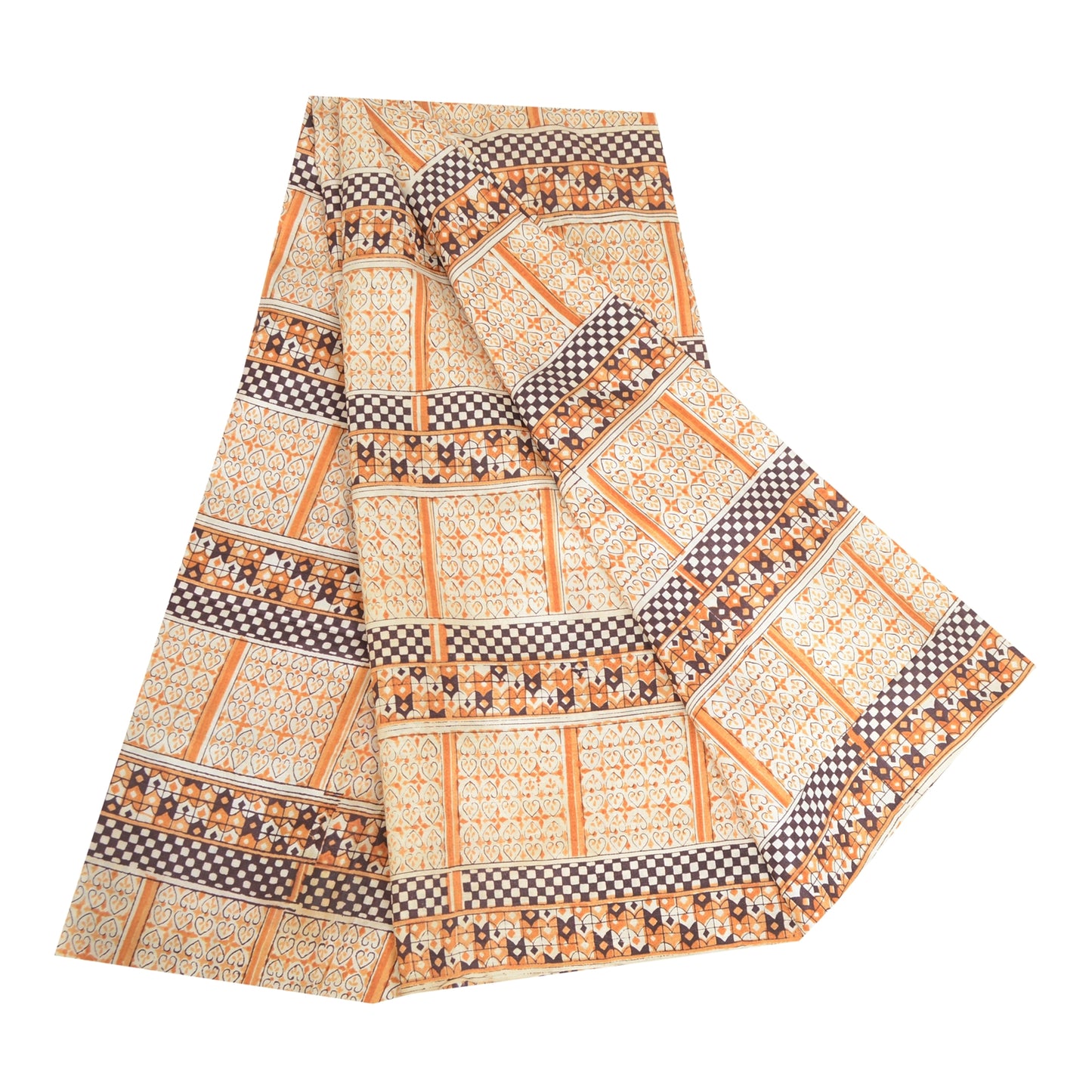 Sanskriti Vintage Sarees Ivory 100% Pure Silk Printed Sari Floral Craft Sustainable Fabric