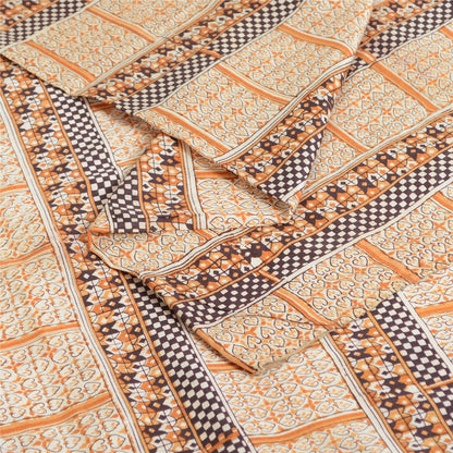 Sanskriti Vintage Sarees Ivory 100% Pure Silk Printed Sari Floral Craft Sustainable Fabric