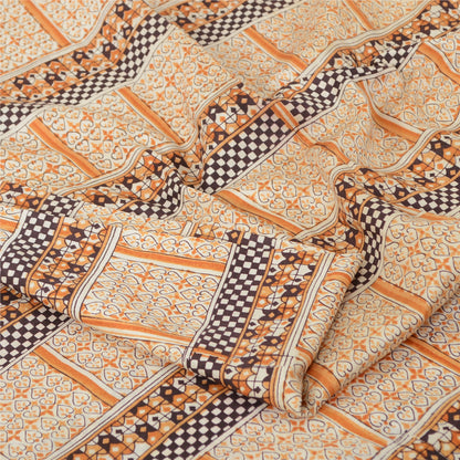 Sanskriti Vintage Sarees Ivory 100% Pure Silk Printed Sari Floral Craft Sustainable Fabric