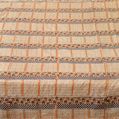 Sanskriti Vintage Sarees Ivory 100% Pure Silk Printed Sari Floral Craft Sustainable Fabric