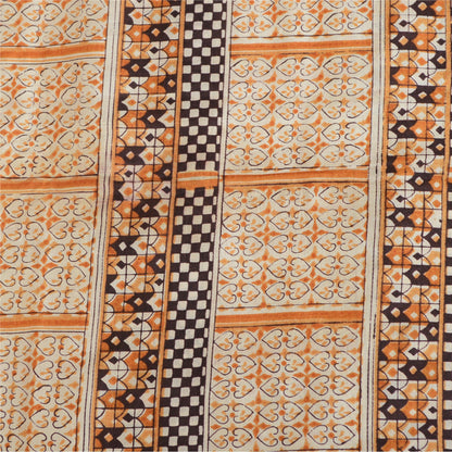 Sanskriti Vintage Sarees Ivory 100% Pure Silk Printed Sari Floral Craft Sustainable Fabric