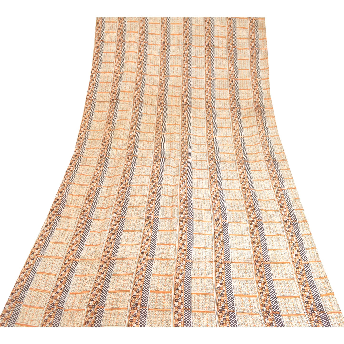 Sanskriti Vintage Sarees Ivory 100% Pure Silk Printed Sari Floral Craft Sustainable Fabric