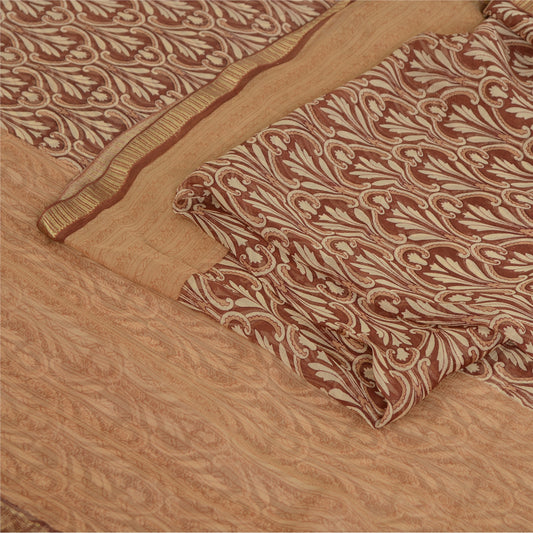 Sanskriti Vintage Sarees Red Pure Chiffon Silk Printed Zari Sari Craft Sustainable Fabric