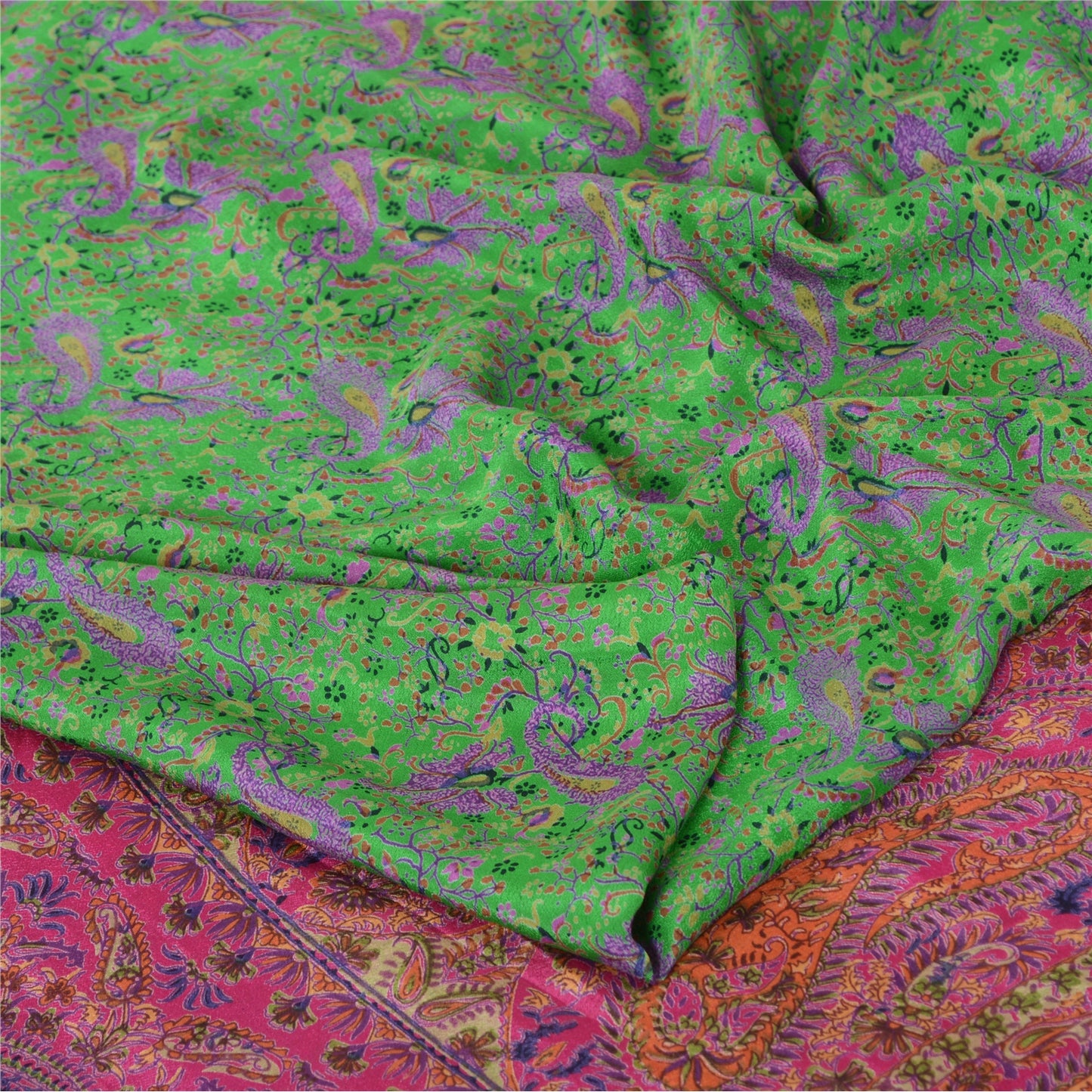 Sanskriti Vintage Sarees 6yd Quilting Felting Craft Sustainable Fabric Pure Silk Print Sari