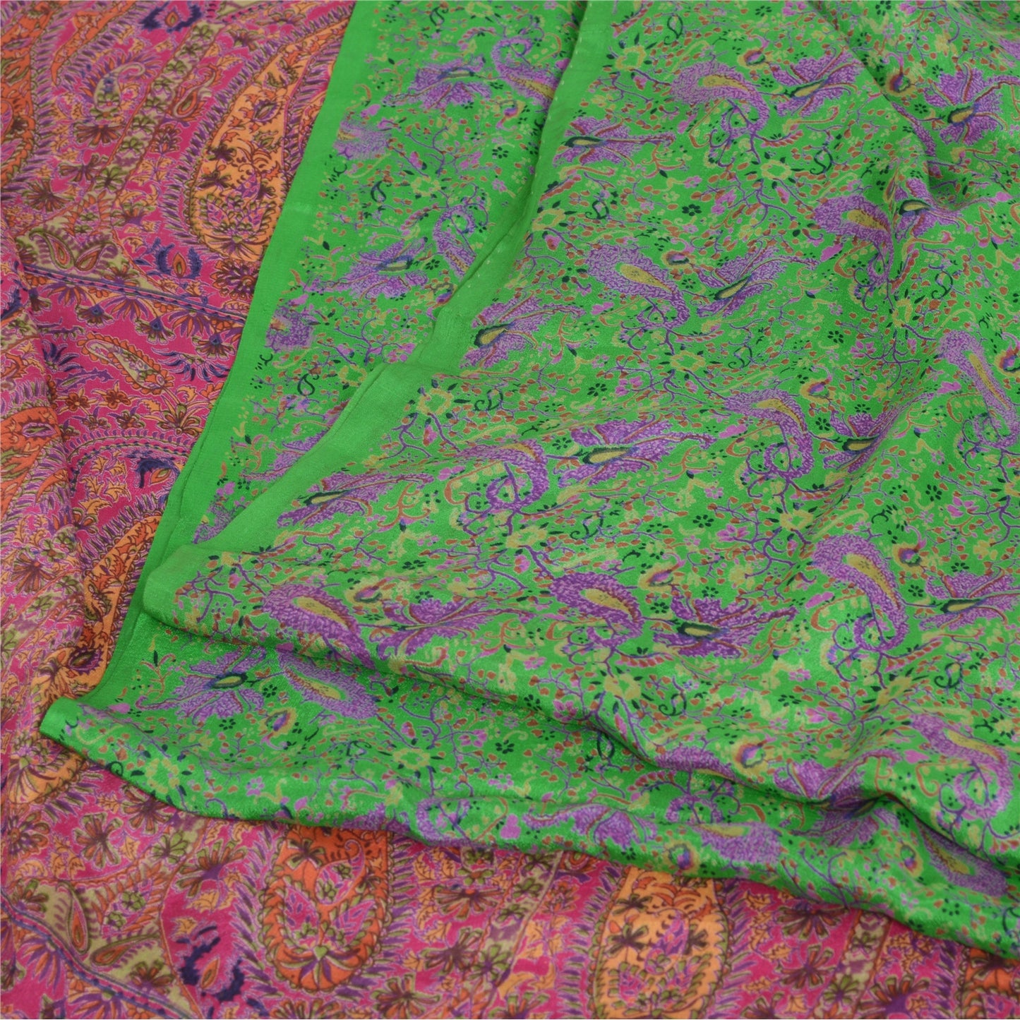 Sanskriti Vintage Sarees 6yd Quilting Felting Craft Sustainable Fabric Pure Silk Print Sari