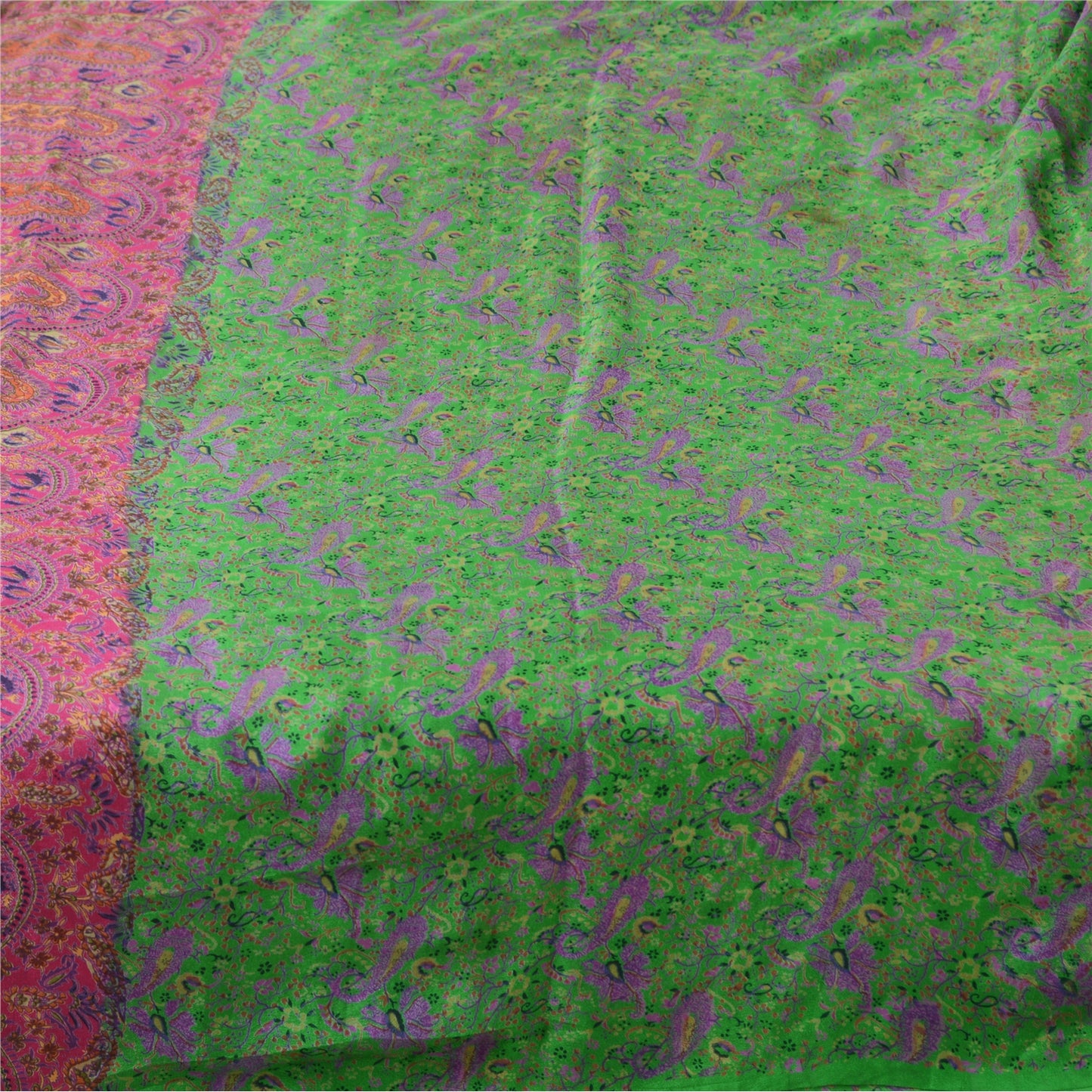 Sanskriti Vintage Sarees 6yd Quilting Felting Craft Sustainable Fabric Pure Silk Print Sari