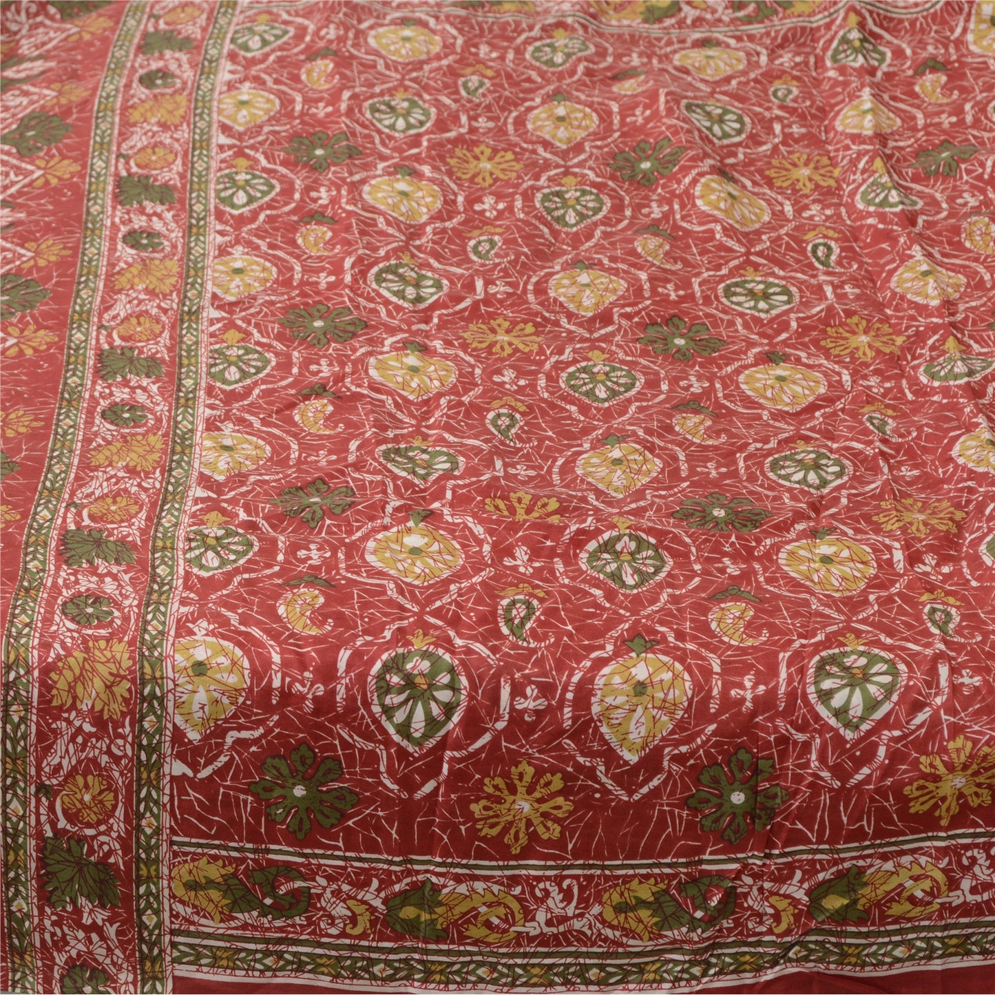 Sanskriti Vintage Sarees 6yd Quilting Felting Craft Sustainable Fabric Red Pure Silk Sari