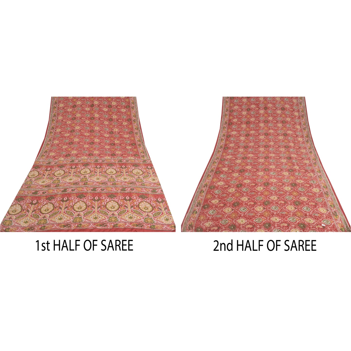 Sanskriti Vintage Sarees 6yd Quilting Felting Craft Sustainable Fabric Red Pure Silk Sari