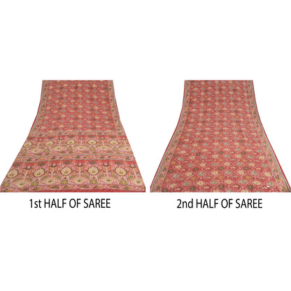 Sanskriti Vintage Sarees 6yd Quilting Felting Craft Sustainable Fabric Red Pure Silk Sari