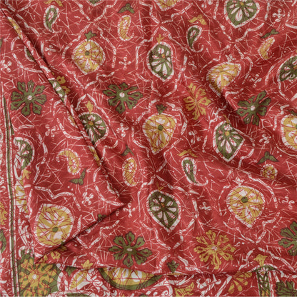 Sanskriti Vintage Sarees 6yd Quilting Felting Craft Sustainable Fabric Red Pure Silk Sari