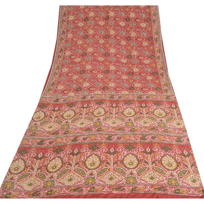 Sanskriti Vintage Sarees 6yd Quilting Felting Craft Sustainable Fabric Red Pure Silk Sari