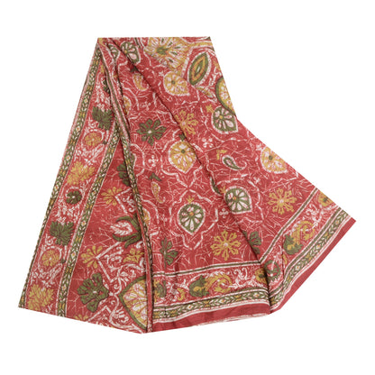 Sanskriti Vintage Sarees 6yd Quilting Felting Craft Sustainable Fabric Red Pure Silk Sari