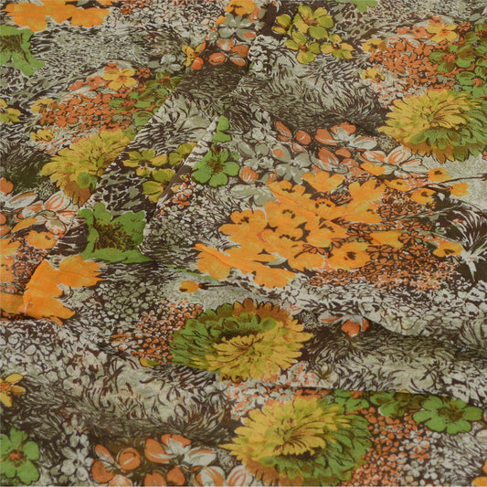 Sanskriti Vintage Sarees Multicolor Pure Georgette Printed Sari 5yd Craft Sustainable Fabric