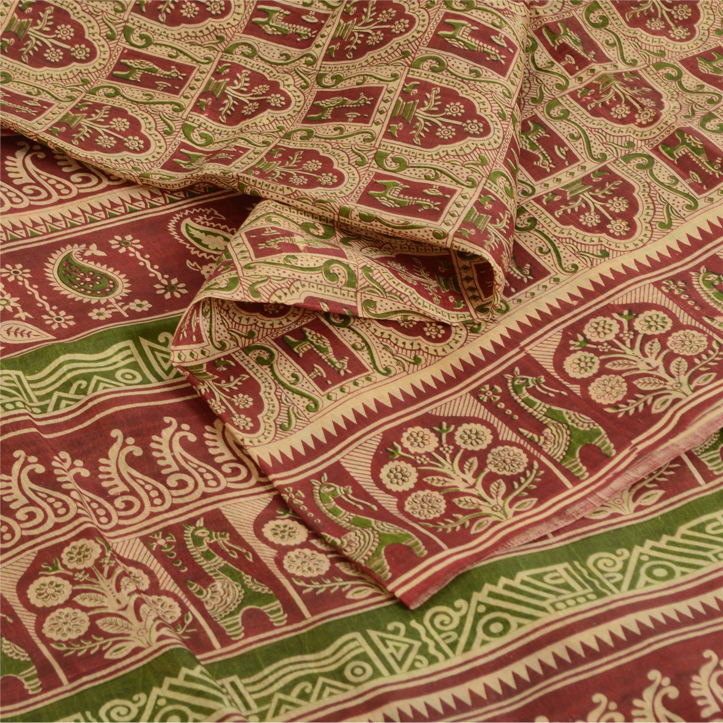 Sanskriti Vintage Sarees Blend Silk 5yd Quilting Felting Craft Sustainable Fabric Print Sari