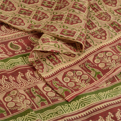 Sanskriti Vintage Sarees Blend Silk 5yd Quilting Felting Craft Sustainable Fabric Print Sari