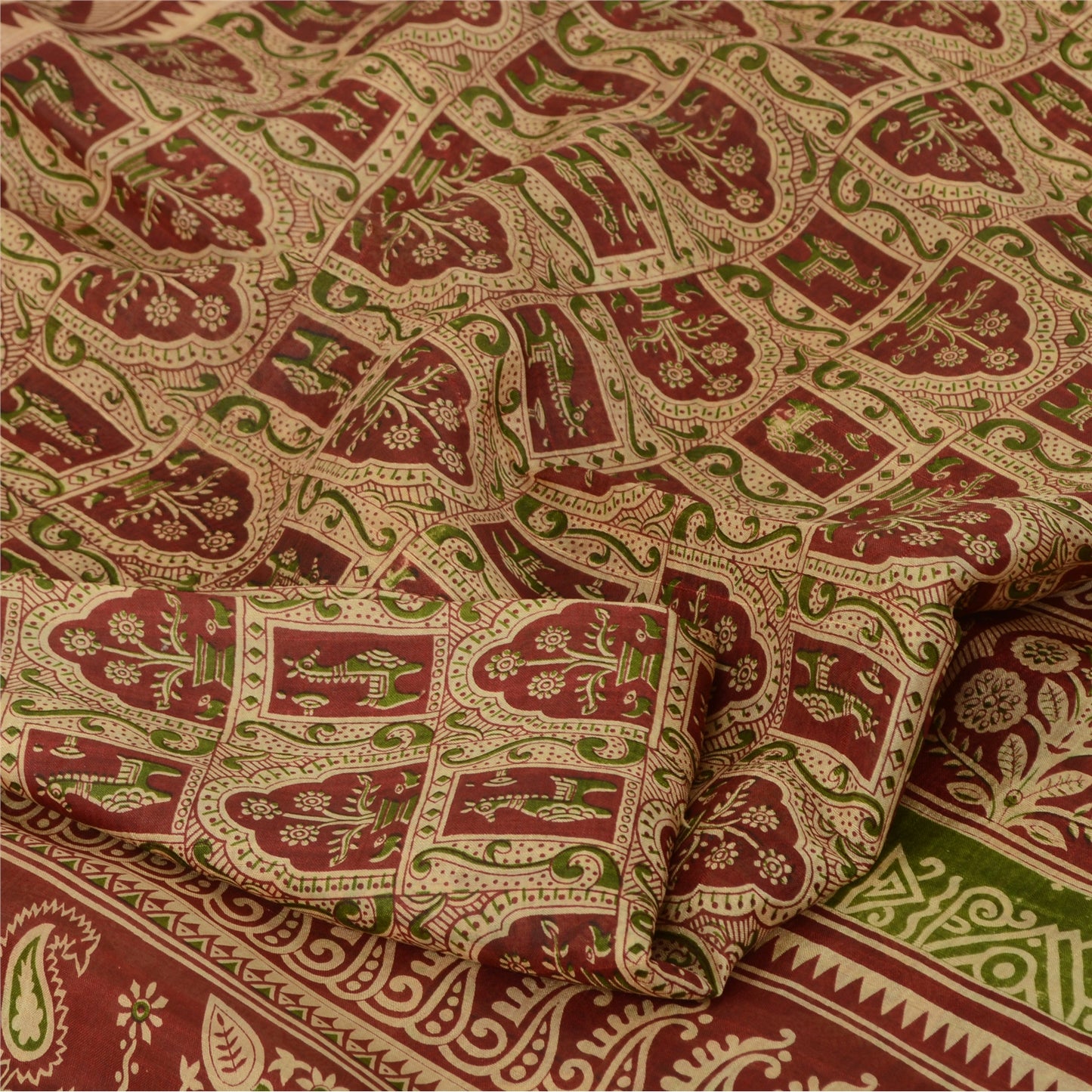 Sanskriti Vintage Sarees Blend Silk 5yd Quilting Felting Craft Sustainable Fabric Print Sari