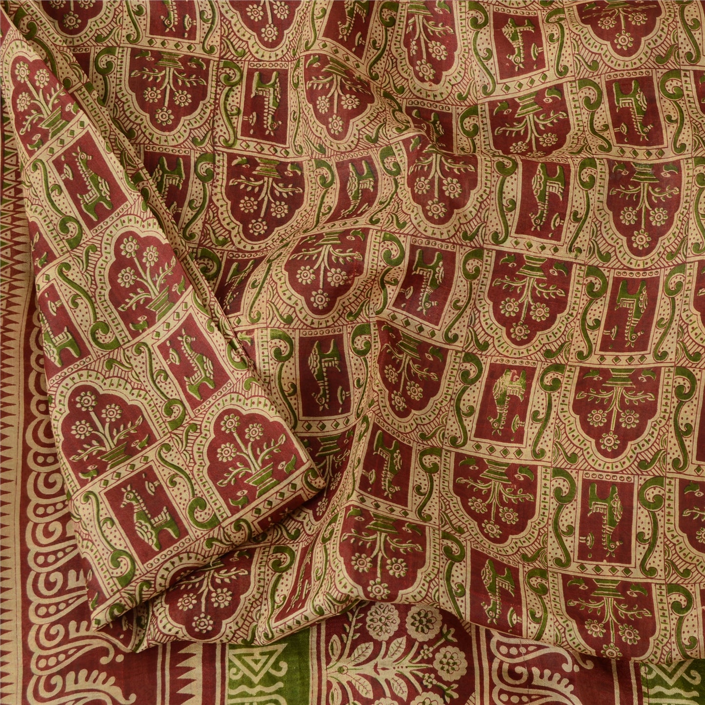 Sanskriti Vintage Sarees Blend Silk 5yd Quilting Felting Craft Sustainable Fabric Print Sari
