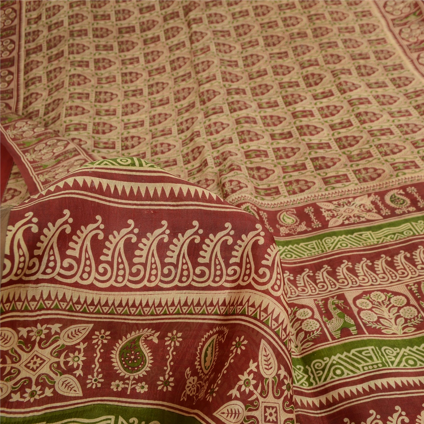 Sanskriti Vintage Sarees Blend Silk 5yd Quilting Felting Craft Sustainable Fabric Print Sari