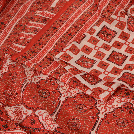 Sanskriti Vintage Sarees Coral Indian Pure Silk Printed Sari 5+yd Craft Sustainable Fabric