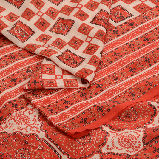 Sanskriti Vintage Sarees Coral Indian Pure Silk Printed Sari 5+yd Craft Sustainable Fabric