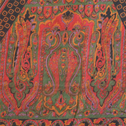 Sanskriti Vintage Sarees Green/Red Indian Blend Silk Print Sari 6yd Craft Sustainable Fabric