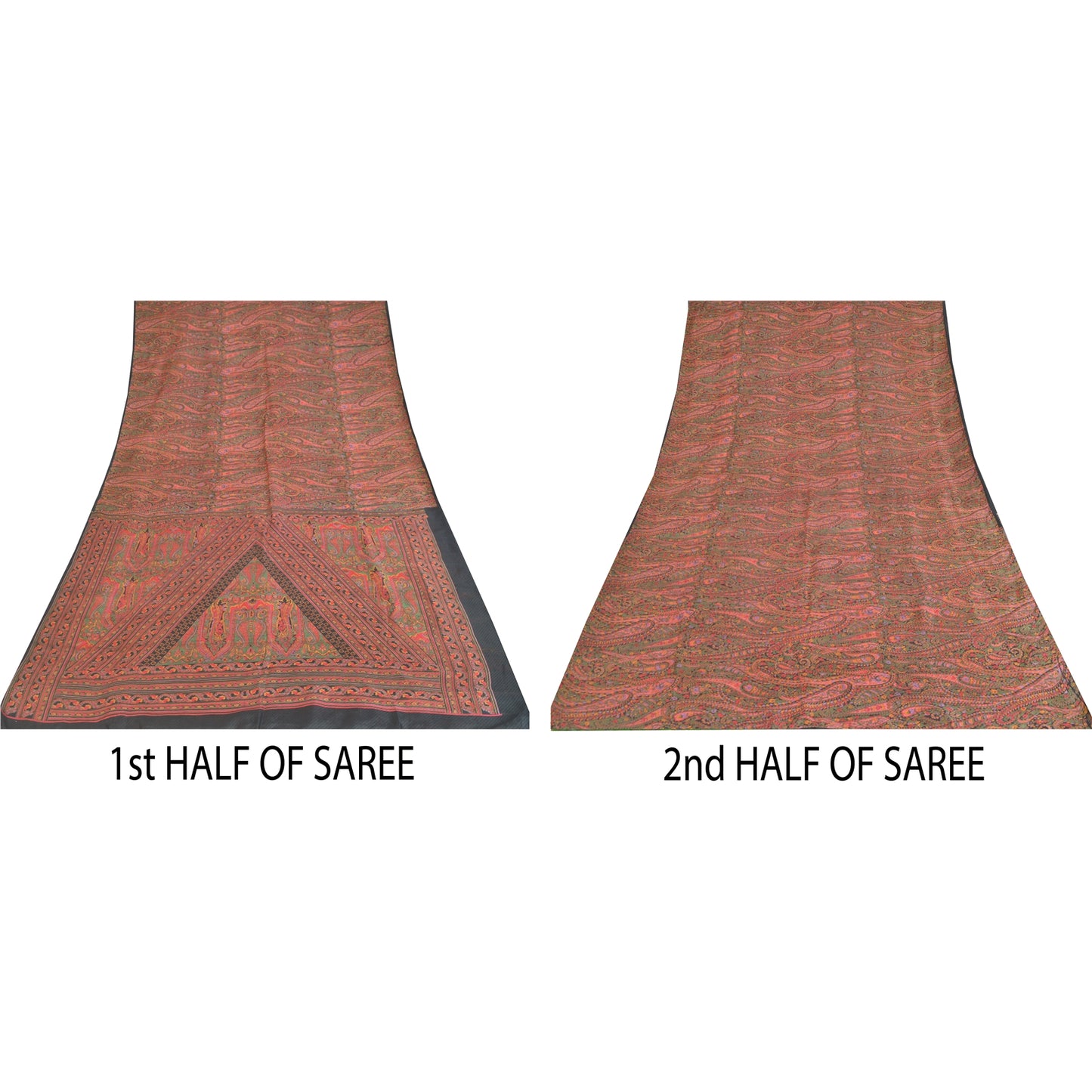 Sanskriti Vintage Sarees Green/Red Indian Blend Silk Print Sari 6yd Craft Sustainable Fabric